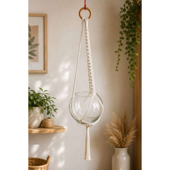 Macramé Vaduz - suspension écrue faite main