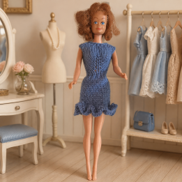Robe bleue tricotée pour poupée Barbie™