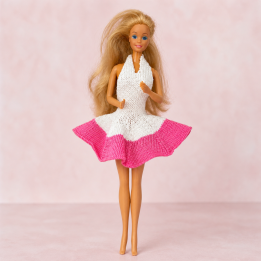 Robe rose et blanche pour poupée Barbie™