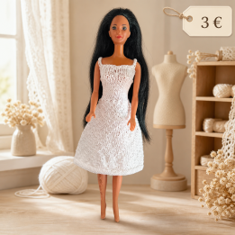 Robe blanche à bretelles pour poupée Barbie™ - Fait main