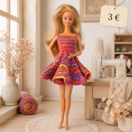 Robe courte multicolore évasée Barbie™ - Fait main