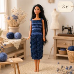 Robe longue bleue à torsades Barbie™ - Fait main
