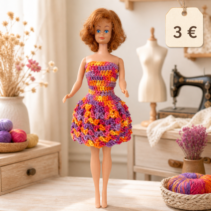 Robe bustier multicolore à volants Barbie™ - Fait main