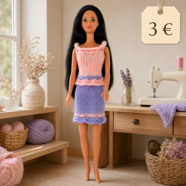 Robe une pièce rose et mauve Barbie™ - Fait main