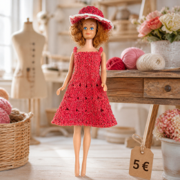 Robe rouge texturée avec chapeau pour poupée Barbie