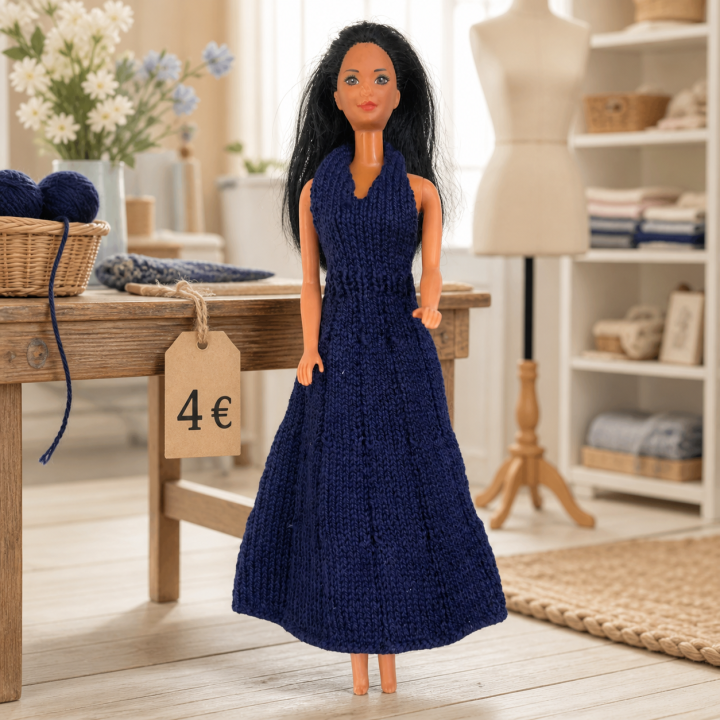 Robe longue bleu marine à col drapé pour poupée Barbie