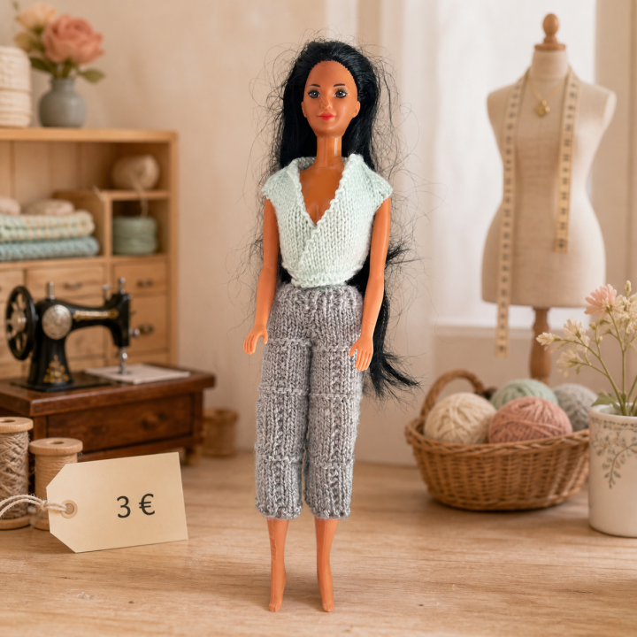 Ensemble vert clair et pantalon gris pour poupée Barbie™