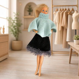 Jupe noire et poncho vert clair pour poupée Barbie™